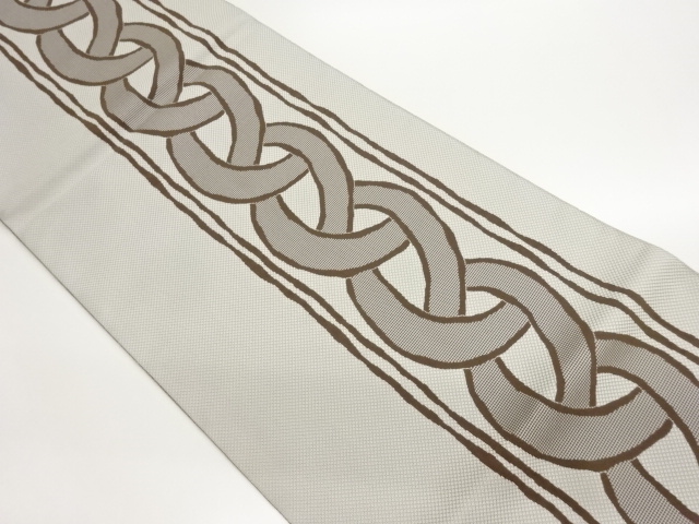 縞に網目模様織出し名古屋帯